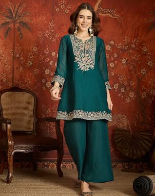 Rama color beautiful ceremonial heavy embroidered ceremonial salwar kameez 5