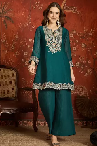 Rama color beautiful ceremonial heavy embroidered ceremonial salwar kameez