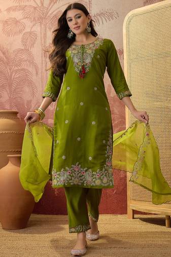 Mahendi color rayon fabric smart and girlie ethnic kurta set
