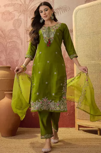 Mahendi color rayon fabric smart and girlie ethnic kurta set