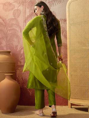 Mahendi color rayon fabric smart and girlie ethnic kurta set 2