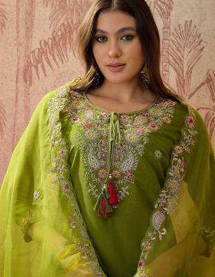 Mahendi color rayon fabric smart and girlie ethnic kurta set 3