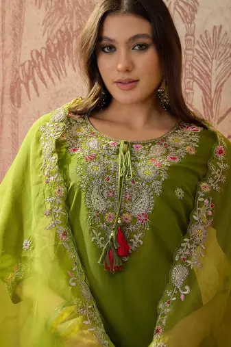 Mahendi color rayon fabric smart and girlie ethnic kurta set