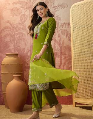 Mahendi color rayon fabric smart and girlie ethnic kurta set 4