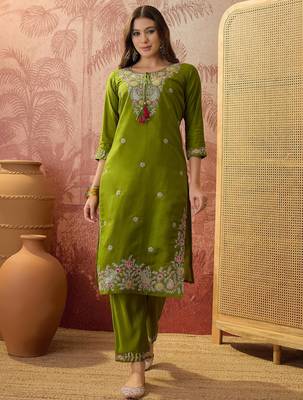 Mahendi color rayon fabric smart and girlie ethnic kurta set 5