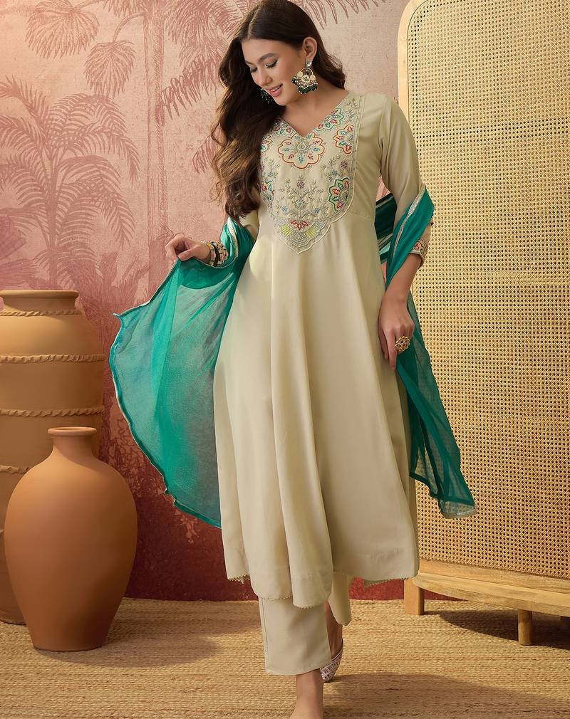 Chiku color rayon fabric smart and girlie ethnic kurta set