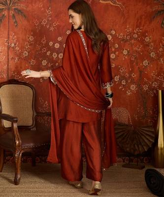 Rust color beautiful ceremonial heavy embroidered ceremonial salwar kameez 2