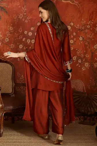 Rust color beautiful ceremonial heavy embroidered ceremonial salwar kameez