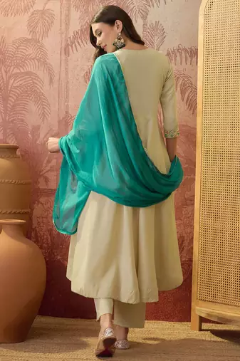 Chiku color rayon fabric smart and girlie ethnic kurta set