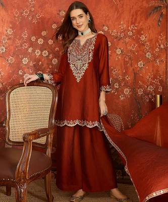 Rust color beautiful ceremonial heavy embroidered ceremonial salwar kameez 4