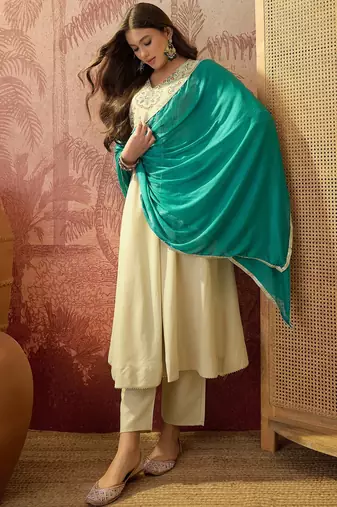 Chiku color rayon fabric smart and girlie ethnic kurta set
