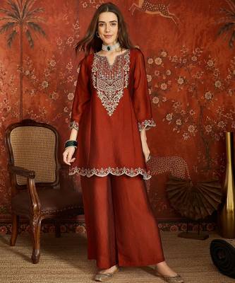 Rust color beautiful ceremonial heavy embroidered ceremonial salwar kameez 5