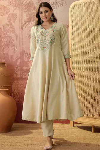 Chiku color rayon fabric smart and girlie ethnic kurta set