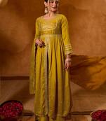 Mustard color viscose silk fabric smart and girlie ethnic kurta set