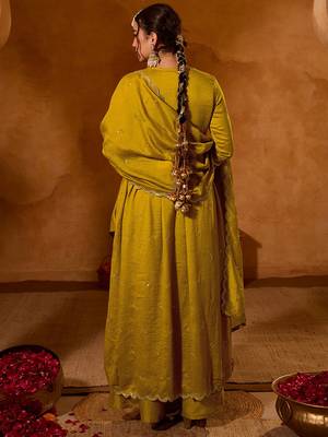 Mustard color viscose silk fabric smart and girlie ethnic kurta set 2