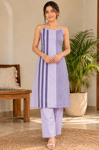 Lightpeach cotton sleeveless striped co-ord set for women