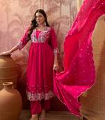 Pink color vichitra silk fabric smart and girlie ethnic kurta set