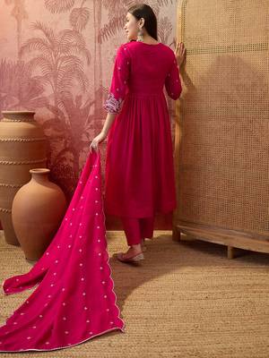 Pink color vichitra silk fabric smart and girlie ethnic kurta set 2