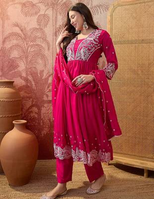 Pink color vichitra silk fabric smart and girlie ethnic kurta set 4