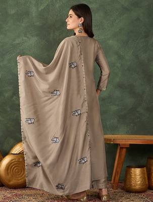 Beige color vichitra silk fabric smart and girlie ethnic kurta set 2