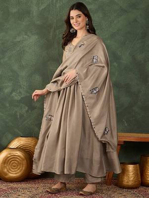 Beige color vichitra silk fabric smart and girlie ethnic kurta set 4