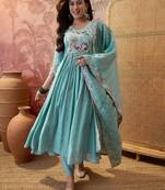 Sky blue color silk   fabric smart and girlie ethnic kurta set
