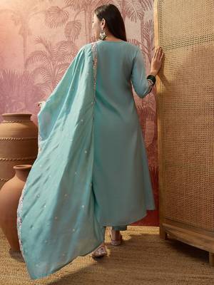 Sky blue color silk   fabric smart and girlie ethnic kurta set 2