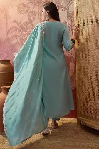Sky blue color silk   fabric smart and girlie ethnic kurta set