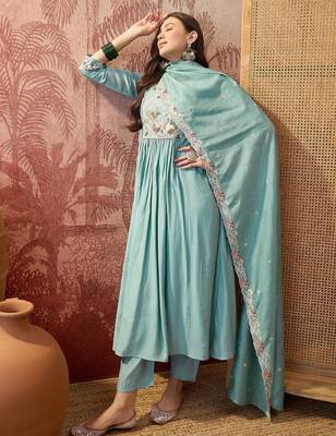 Sky blue color silk   fabric smart and girlie ethnic kurta set 4