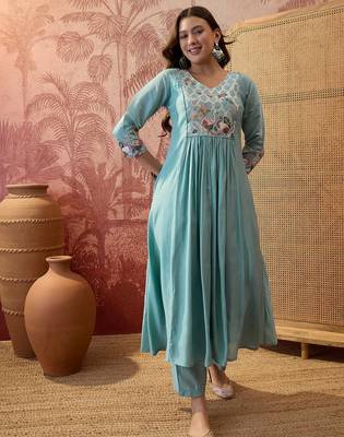 Sky blue color silk   fabric smart and girlie ethnic kurta set 5