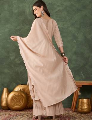 Beige color silk fabric smart and girlie ethnic kurta set 2