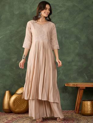 Beige color silk fabric smart and girlie ethnic kurta set 5