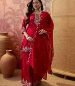 Red color vichitra silk fabric smart and girlie ethnic kurta set