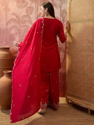 Red color vichitra silk fabric smart and girlie ethnic kurta set 2