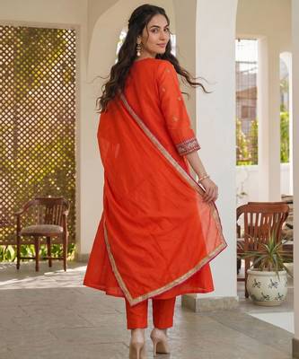 Orange color silk fabric designer embroidery work graceful partywear attire for girls 2
