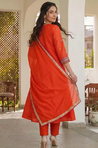Orange color silk fabric designer embroidery work graceful partywear attire for girls