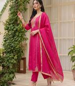 Pink color silk fabric designer embroidery work graceful partywear attire for girls