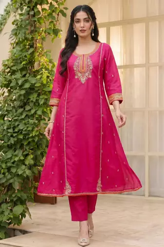 Pink color silk fabric designer embroidery work graceful partywear attire for girls