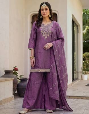 Onion color gold silk fabric designer embroidery work graceful partywear attire for girls 1