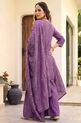 Onion color gold silk fabric designer embroidery work graceful partywear attire for girls