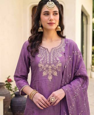 Onion color gold silk fabric designer embroidery work graceful partywear attire for girls 3