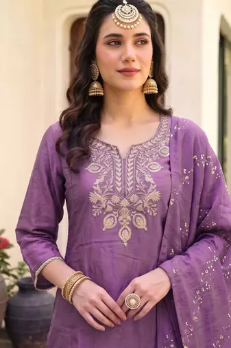 Onion color gold silk fabric designer embroidery work graceful partywear attire for girls