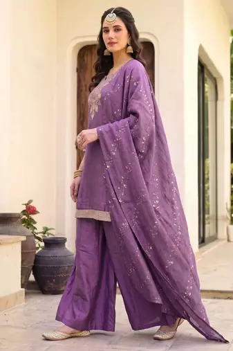 Onion color gold silk fabric designer embroidery work graceful partywear attire for girls