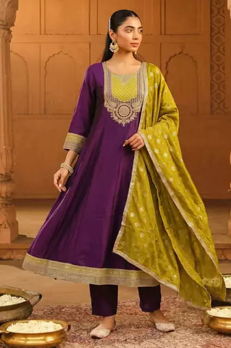 Wine color vichitra silk fabric designer embroidery work graceful partywear attire for girls