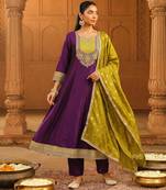 Wine color vichitra silk fabric designer embroidery work graceful partywear attire for girls