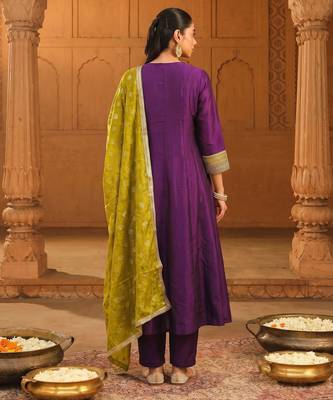 Wine color vichitra silk fabric designer embroidery work graceful partywear attire for girls 2