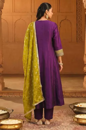 Wine color vichitra silk fabric designer embroidery work graceful partywear attire for girls