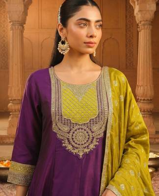Wine color vichitra silk fabric designer embroidery work graceful partywear attire for girls 3