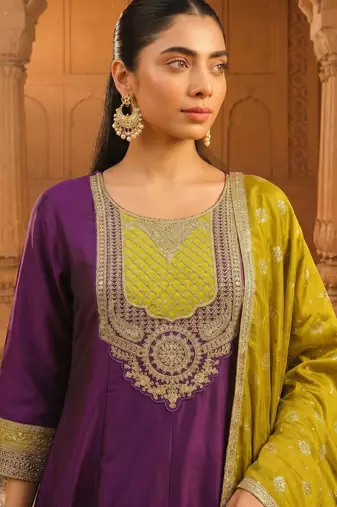 Wine color vichitra silk fabric designer embroidery work graceful partywear attire for girls