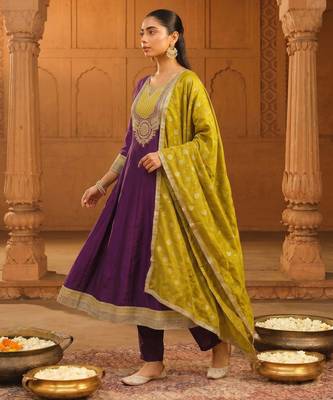 Wine color vichitra silk fabric designer embroidery work graceful partywear attire for girls 4